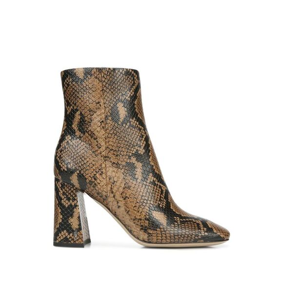 NWT SAM EDELMAN Womens Brown Snake Codie Square Toe Block Heel Booties 7.5 M - Picture 1 of 5